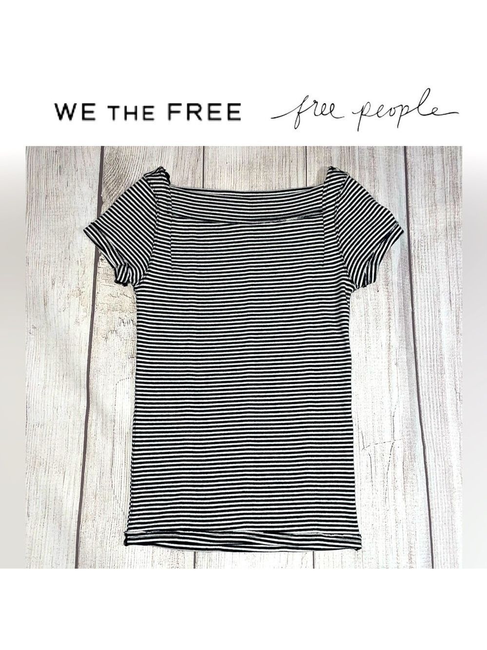 WE THE FREE by FREE PEOPLE Women’s Navy & White Striped Boatneck Top Size Small